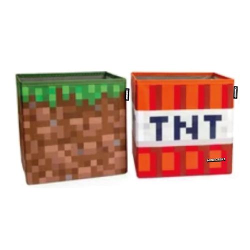 Lot De 2 Bacs De Rangement Pliables Bloc D'herbe Et Tnt Minecraft