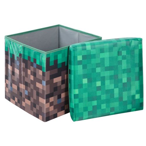 Coffre à Jouet Et Siège Pliable 2en1 - Cube - Bloc D'herbe Minecraft