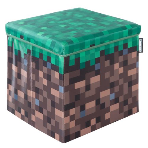 Coffre à Jouet Et Siège Pliable 2en1 - Cube - Bloc D'herbe Minecraft