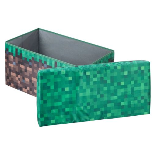 Coffre à Jouet Et Siège Pliable 2en1 - Rectangulaire - Bloc D'herbe Minecraft