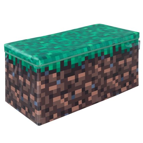 Coffre à Jouet Et Siège Pliable 2en1 - Rectangulaire - Bloc D'herbe Minecraft