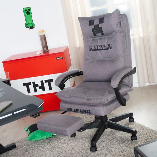 Chaise Gaming Confortable - Rotation 360° Et Hauteur Ajustable - Gris Creeper Minecraft