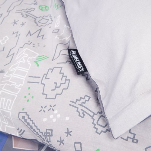 Parure De Lit Réversible 100 % Coton Avec Fermeture Éclair - Gris Minecraft