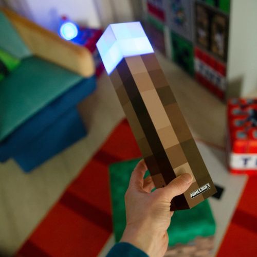 Lampe Torche LED Rechargeable Par USB - 4 Couleurs + Support Mural Minecraft