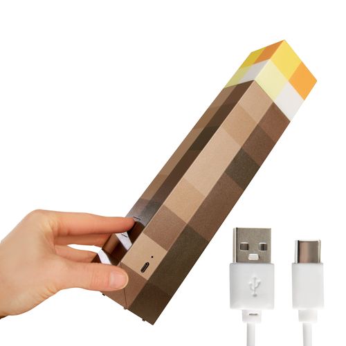 Lampe Torche LED Rechargeable Par USB - 4 Couleurs + Support Mural Minecraft