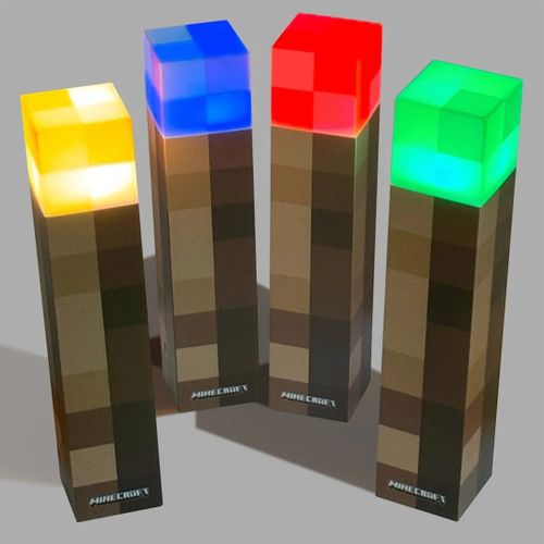 Lampe Torche LED Rechargeable Par USB - 4 Couleurs + Support Mural Minecraft