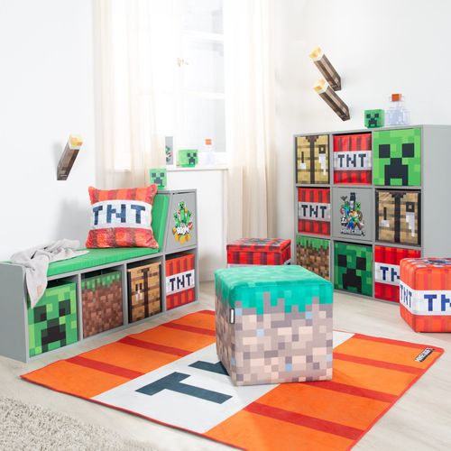 Lot De 2 Poufs En Velours - Bloc D’herbe Et Cube Tnt Minecraft