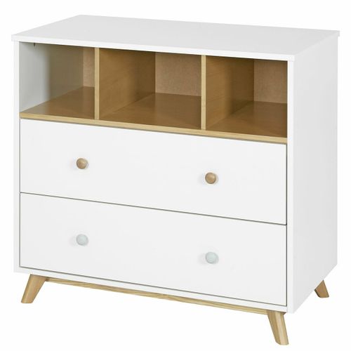 Commode 2 Tiroirs Bébé Kombu Blanc Et Bois