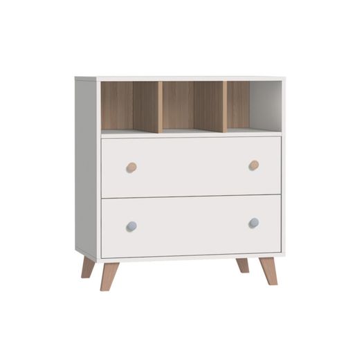 Commode 2 Tiroirs Bébé Kombu Blanc Et Bois