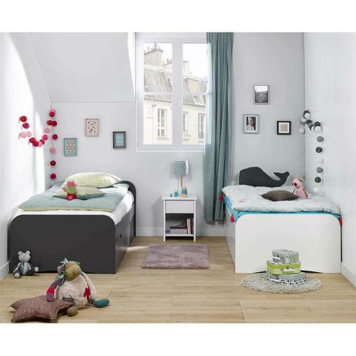 Pack Lit Gigogne Avec 2 Matelas Thaïs   Blanc 90x190 Cm