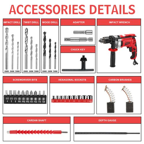 Perceuse à Percussion Filaire 910w, Poignée Rotative à 360°,32/13/13 Mm