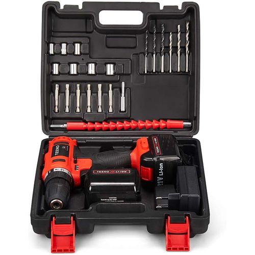 Visseuse à Batterie 21 V, 2 Vitesses, Perceuse à Piles, 2 Batteries Au Lithium 1,5 Ah