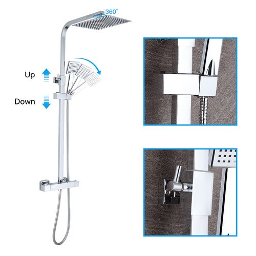 Colonne De Douche Thermostatique, Avec Mitigeur Réglable Hauteur, Argentée