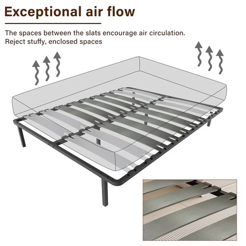 Cadre à Lattes 140x190cm Sommier à Lattes  Sur 6 Pieds Inclus Pour Lit 2 Places