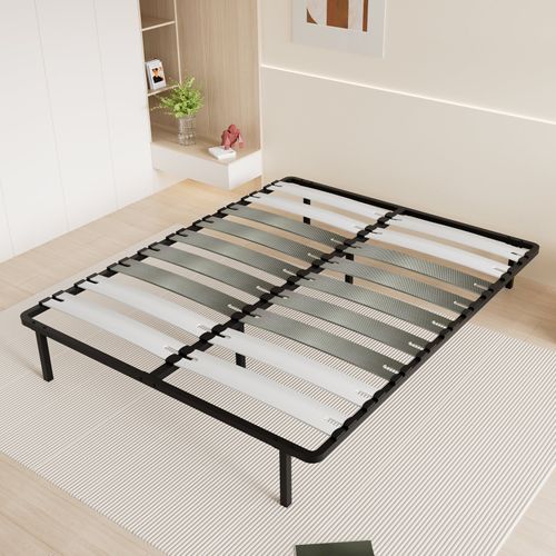 Cadre à Lattes 160x200cm Sommier à Lattes, 20 Lattes Bois, 6pieds