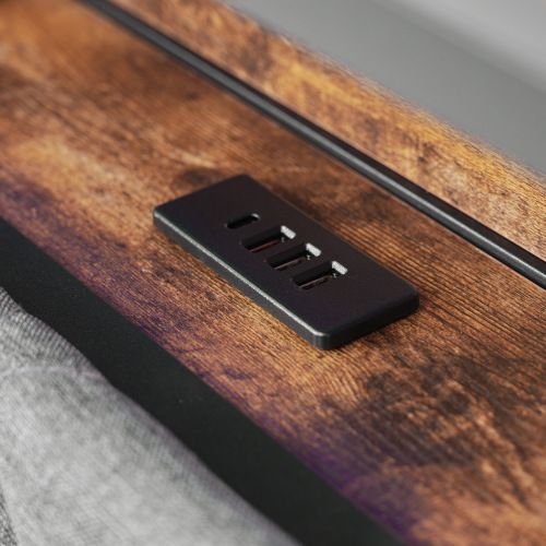 Lit 140x200 cm Avec Rangement Tête De Lit Et Éclairage LED, Tiroirs Et Port De Chargement USB-c