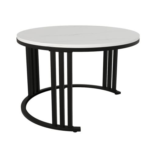 Table 2-en-1 En Mdf Avec Plateau Brillant Blanc, 70x70x46 Cm + 50x50x40 Cm