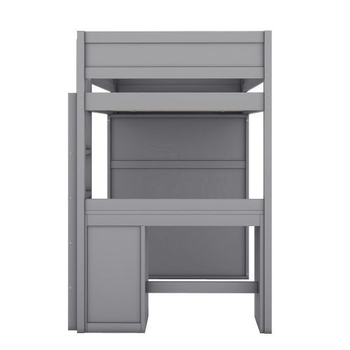 Lit Mezzanine 90x200 cm Polyvalent Avec Armoire, Bureau Et Tiroirs, Gris