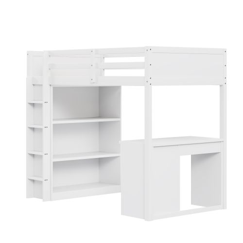 Lit Mezzanine Pour Enfant Avec Rangements Et Bureau - 90 X 200 Cm En Bois Blanc