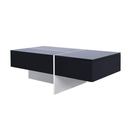 Table Basse Hautement Brillante Avec LED, Noir Et Blanc, 100x50x34,5 Cm