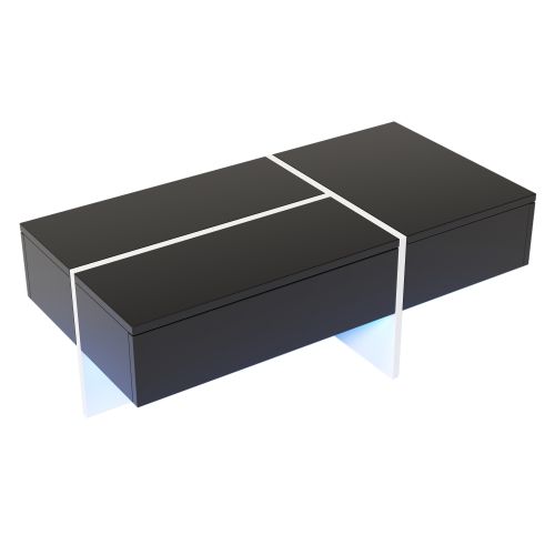 Table Basse Hautement Brillante Avec LED, Noir Et Blanc, 100x50x34,5 Cm
