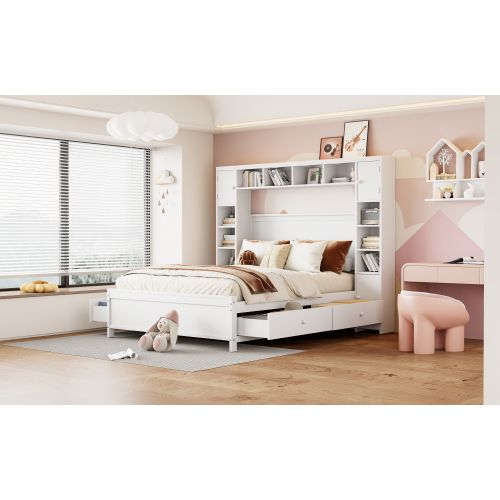 Lit Avec Rangement 140x200, Avec 4 Tiroirs Blanc