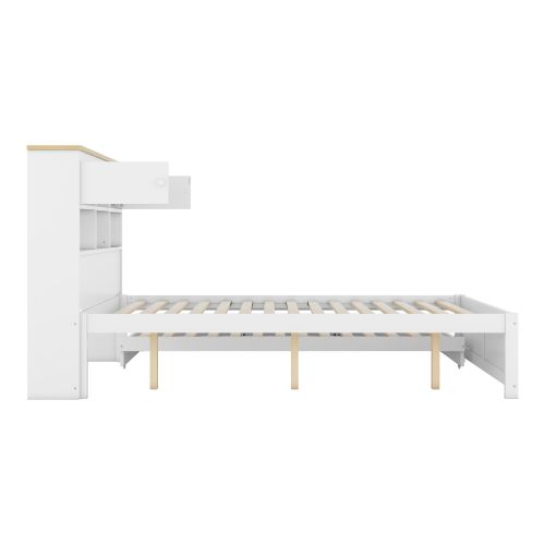 Lit 140x200 Cm Avec Multiples Espaces De Rangement, Blanc