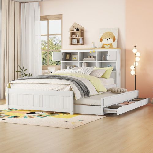 Lit 140x200 Cm Avec Multiples Espaces De Rangement, Blanc