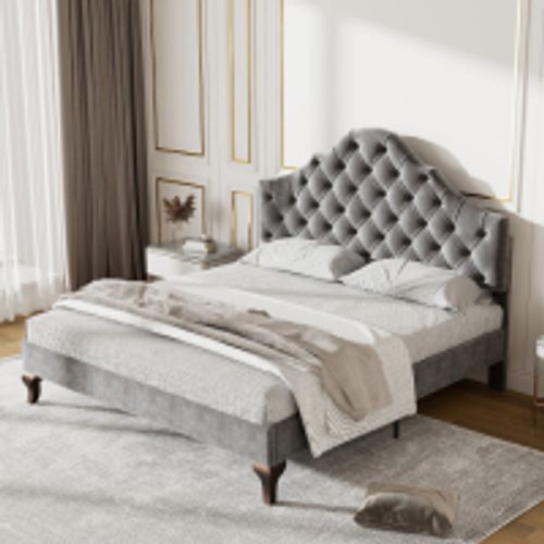 Lit Rembourré 90*200 Avec Sommier à Lattes Et Tête De Lit, Gris