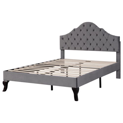 Lit Rembourré 90*200 Avec Sommier à Lattes Et Tête De Lit, Gris