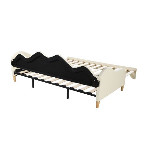 Lit Canapé Multifonction 2-en-1 Avec LED, 90(180)*190 Cm, Beige, En Cuir Synthétique
