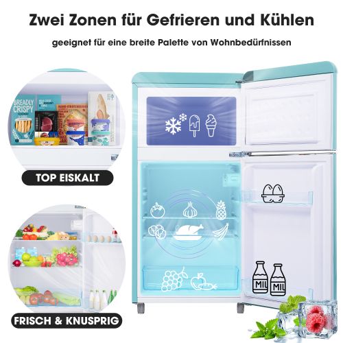 Réfrigérateur Rétro Double Porte, 72l, Cyan, Classe E