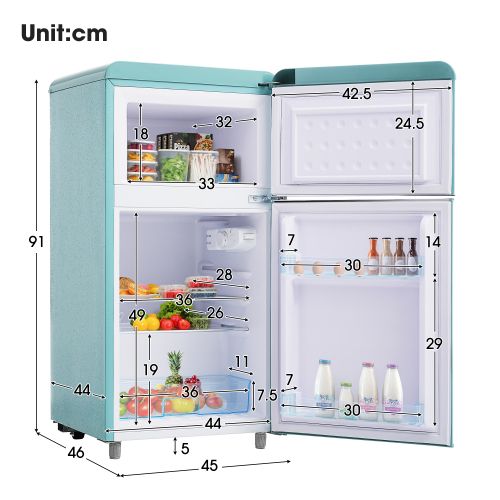 Réfrigérateur Rétro Double Porte, 72l, Cyan, Classe E