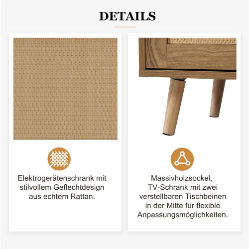 Meuble TV Avec Design En Rotin Authentique Et Pieds En Bois Massif