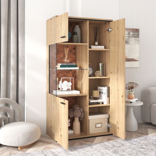 Vitrine Moderne LED 150hx78lx40pcm Avec Porte En Verre, 15 Couleurs, 8 Portes, 3 Tiroirs