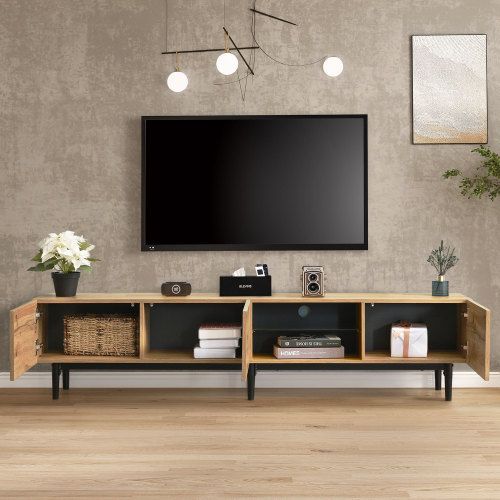 Meuble TV Moderne Avec Veinure De Bois, LED Variables Chêne Clair 175x31x41 Cm