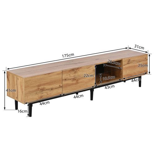 Meuble TV Moderne Avec Veinure De Bois, LED Variables Chêne Clair 175x31x41 Cm
