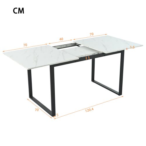 Table à Manger Télescopique 140/180x80x75 Cm, Pieds En Métal, Plateau En Mdf Avec Motif Marbre