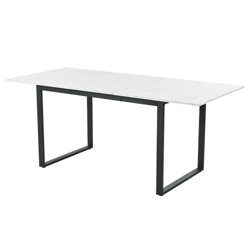 Table à Manger Télescopique 140/180x80x75 Cm, Pieds En Métal, Plateau En Mdf Avec Motif Marbre