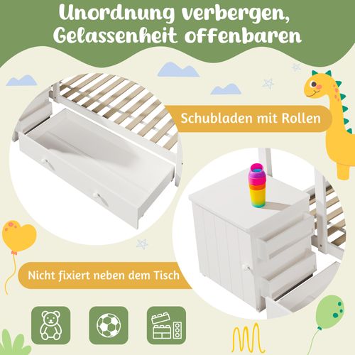 Lit Cabane Enfant 90x200 Cm En Bois Massif Blanc Avec Tiroir Et Table De Chevet Amovible