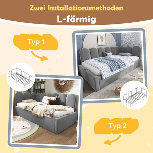 Lit Banquette 90x190 Cm Gris En Velours Avec Rangement Hydraulique Et Sommier En Métal