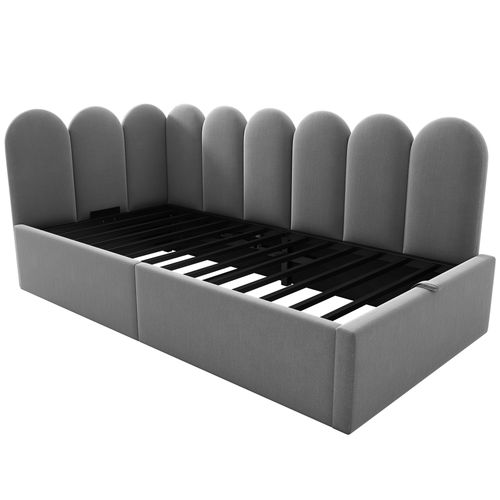 Lit Banquette 90x190 Cm Gris En Velours Avec Rangement Hydraulique Et Sommier En Métal