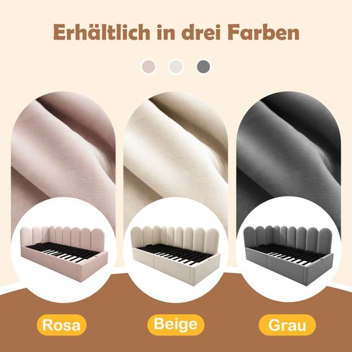 Lit Banquette 90x190 Cm Gris En Velours Avec Rangement Hydraulique Et Sommier En Métal