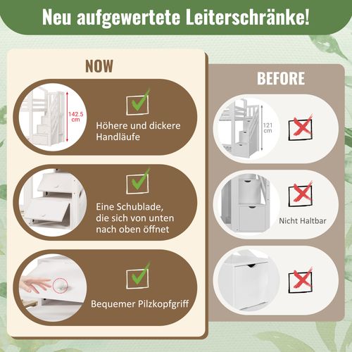 Lit Superposé Cabane Enfant 90x200 Cm Avec Toboggan, Rangements Et Protections, Blanc