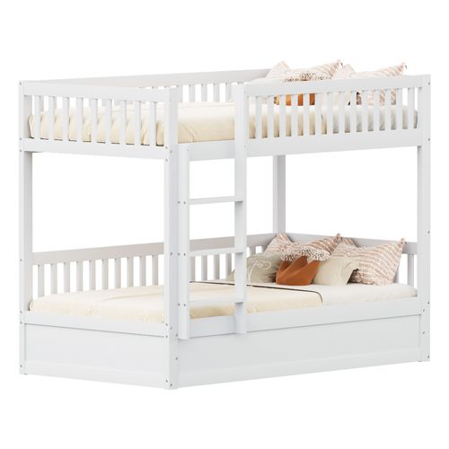 Lit Superposé 90x200 Cm En Bois Massif Avec Rangement Hydraulique Intégré – Blanc