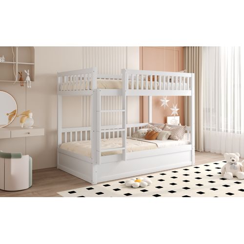 Lit Superposé 90x200 Cm En Bois Massif Avec Rangement Hydraulique Intégré – Blanc