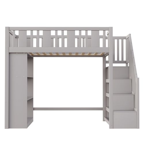 Lit Mezzanine 90x200 Cm En Bois Avec Escalier à Rangement – Gris
