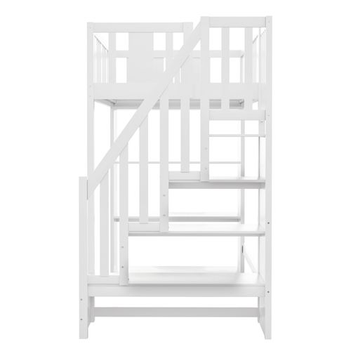 Lit Mezzanine 90x200 Cm En Bois Avec Escalier à Rangement – Blanc