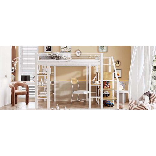 Lit Mezzanine 140x200 Cm Noir Avec Bureau, Armoire, Étagères, Blanc