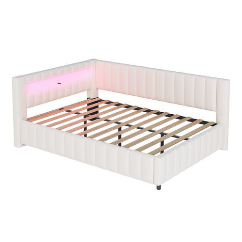 Canapé-lit 140x200 Cm En Velours Avec LED Et Port USB, Coloris Beige
